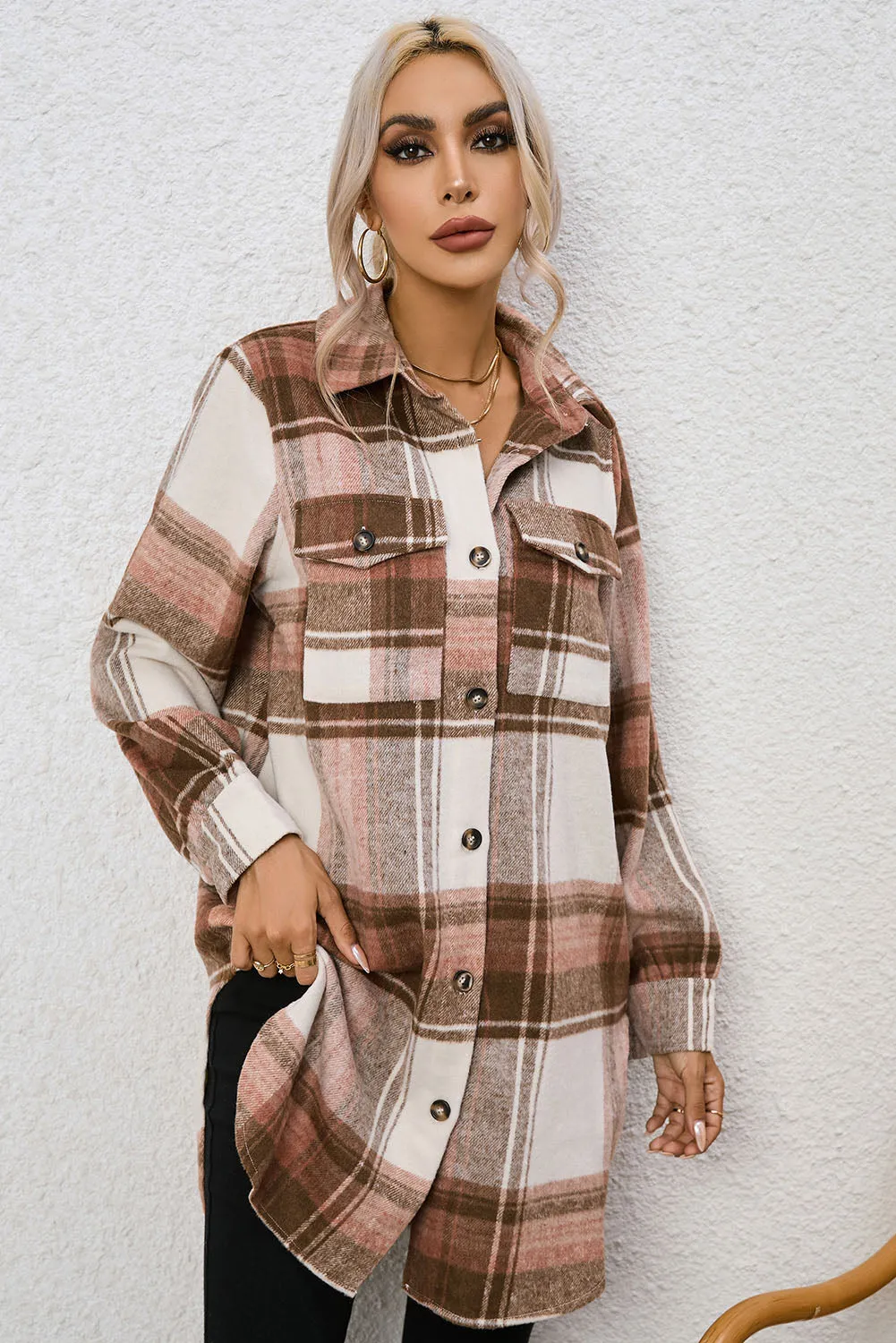 Plaid Collared Neck Longline Jacket sold by Charming Charlie product image thumbnail 2