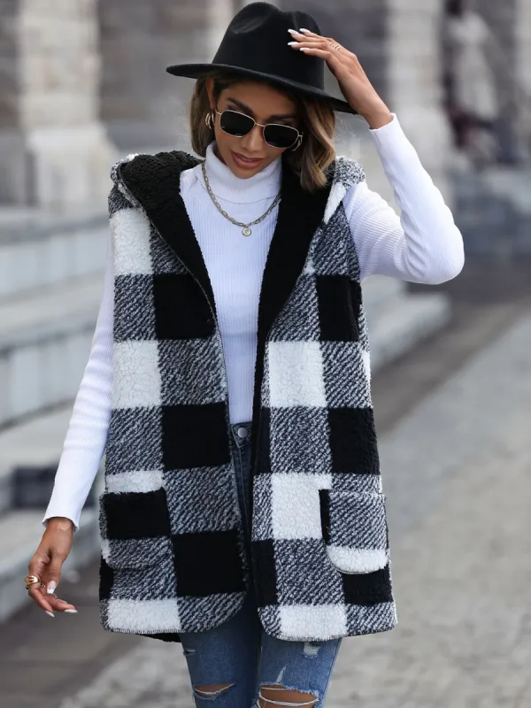 Plaid Hooded Vest with Pockets sold by Charming Charlie