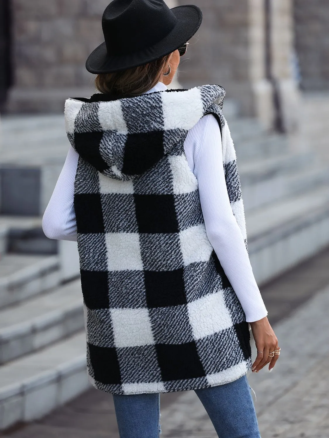Plaid Hooded Vest with Pockets sold by Charming Charlie product image thumbnail 2