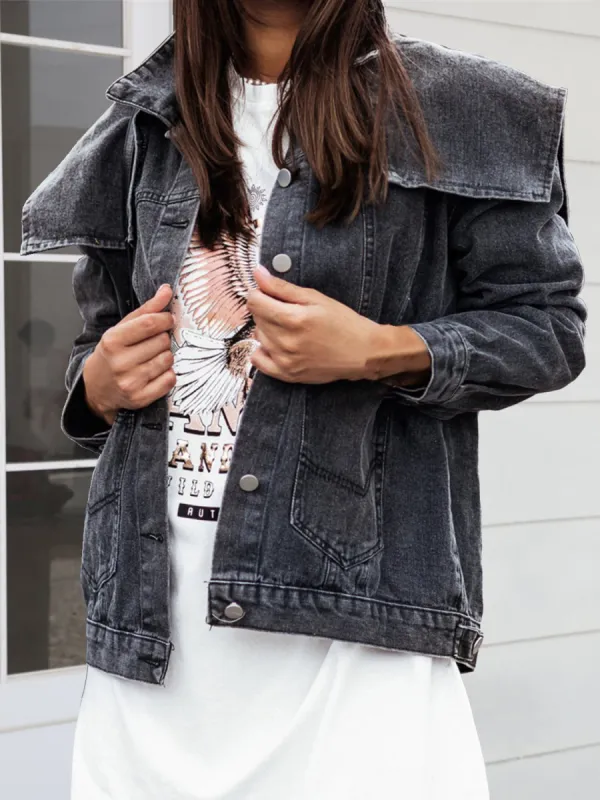 Collared Neck Button Down Denim Jacket sold by Charming Charlie