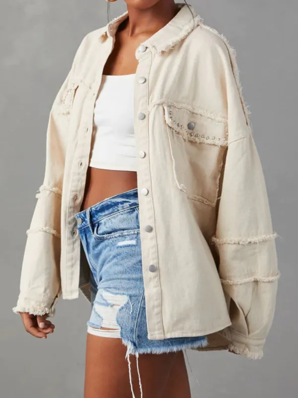 Button Down Raw Hem Denim Jacket sold by Charming Charlie