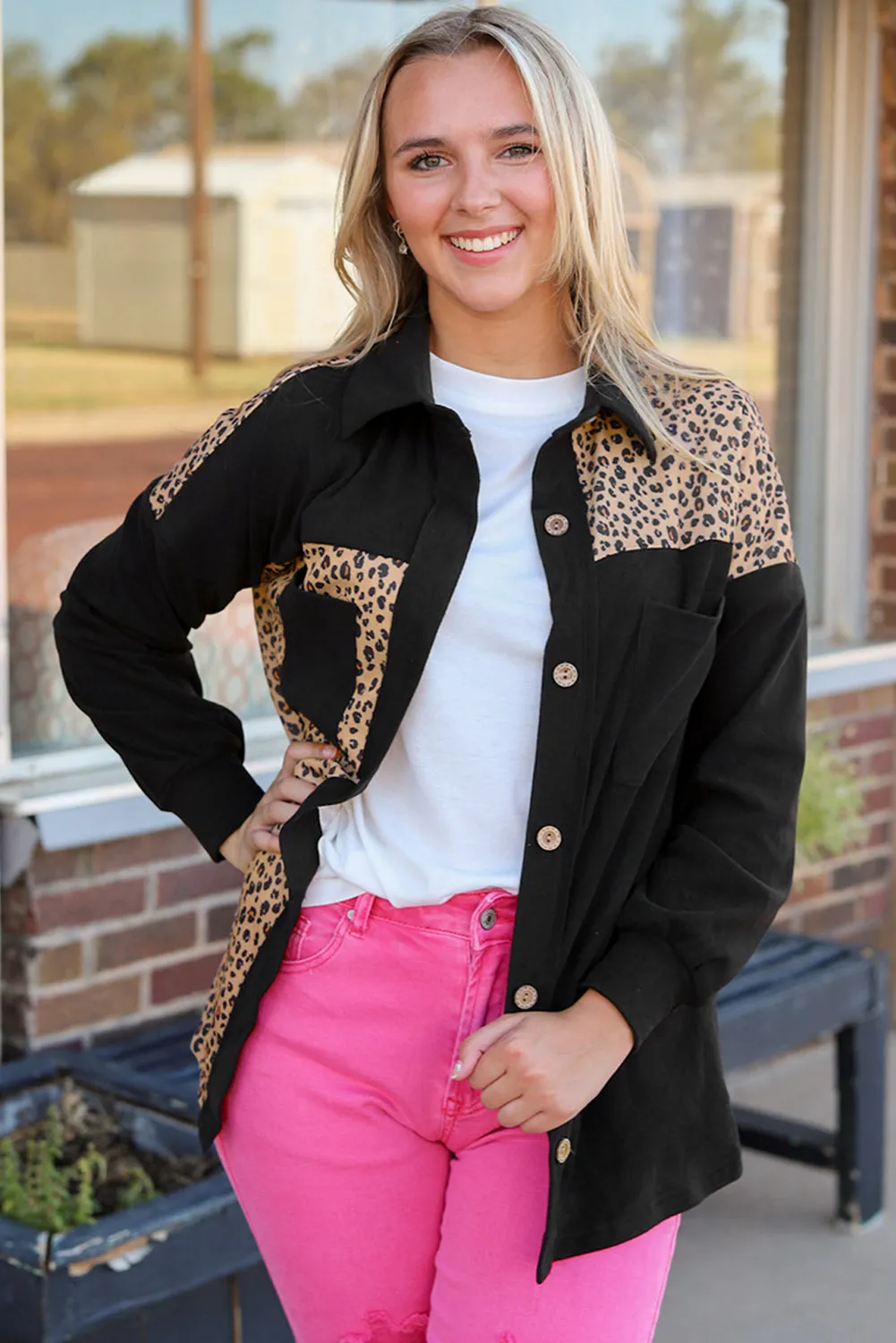 Leopard Collared Button Down Jacket sold by Charming Charlie
