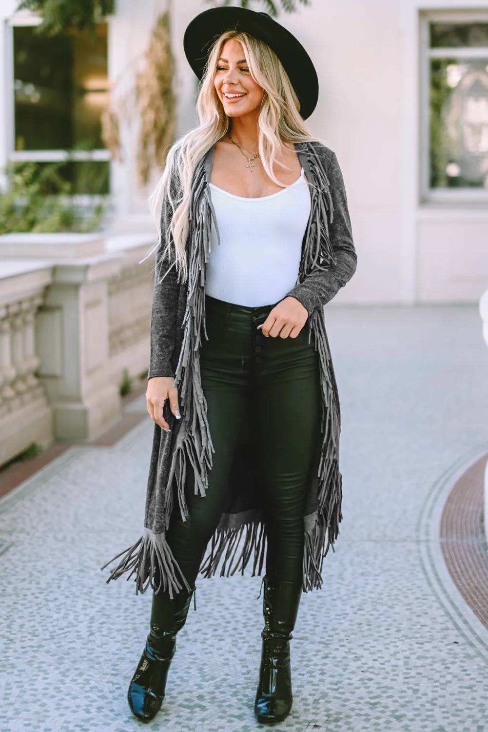 Fringe Detail Long Sleeve Cardigan sold by Charming Charlie product image thumbnail 3