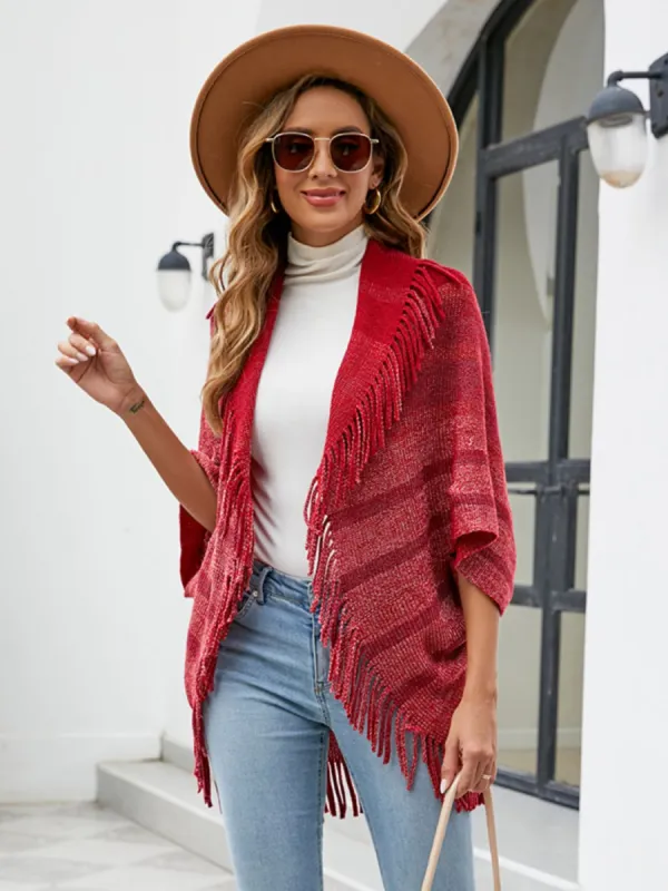 Fringe Detail Open Front Poncho sold by Charming Charlie
