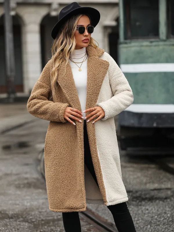 Contrast Dropped Shoulder Sherpa Coat sold by Charming Charlie