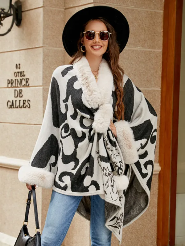 Faux Fur Trim Poncho sold by Charming Charlie