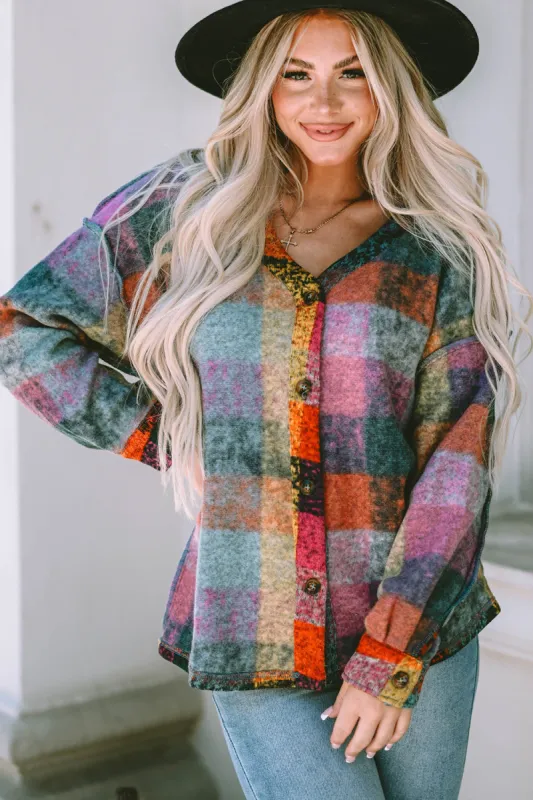 Plaid V-Neck Button Down Jacket sold by Charming Charlie