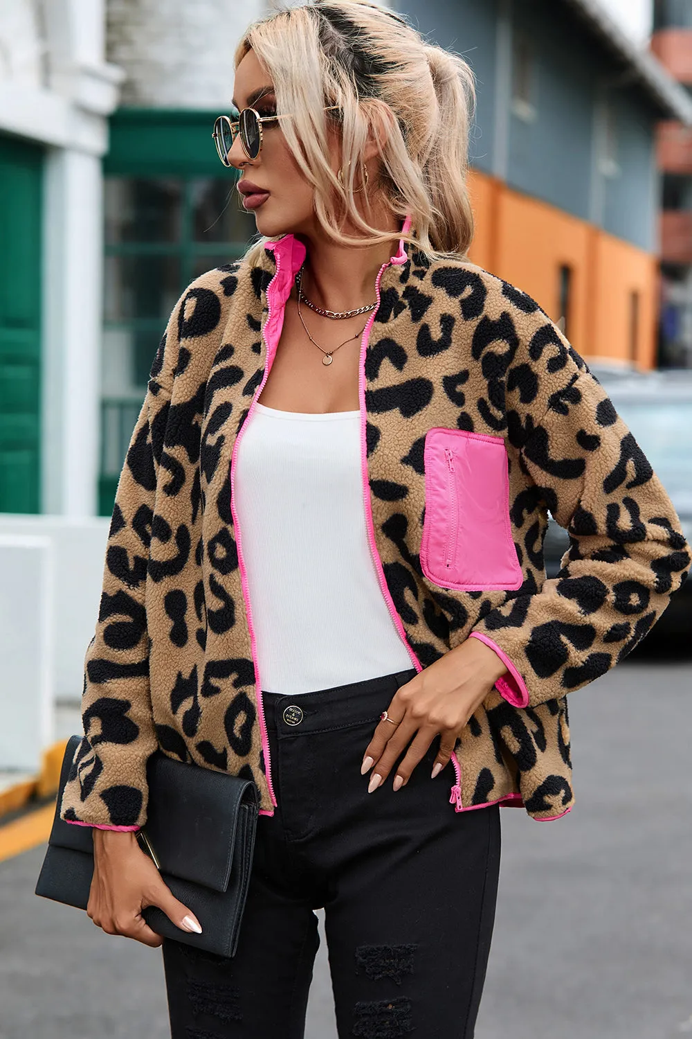 Leopard Zip-Up Dropped Shoulder Jacket sold by Charming Charlie product image thumbnail 4