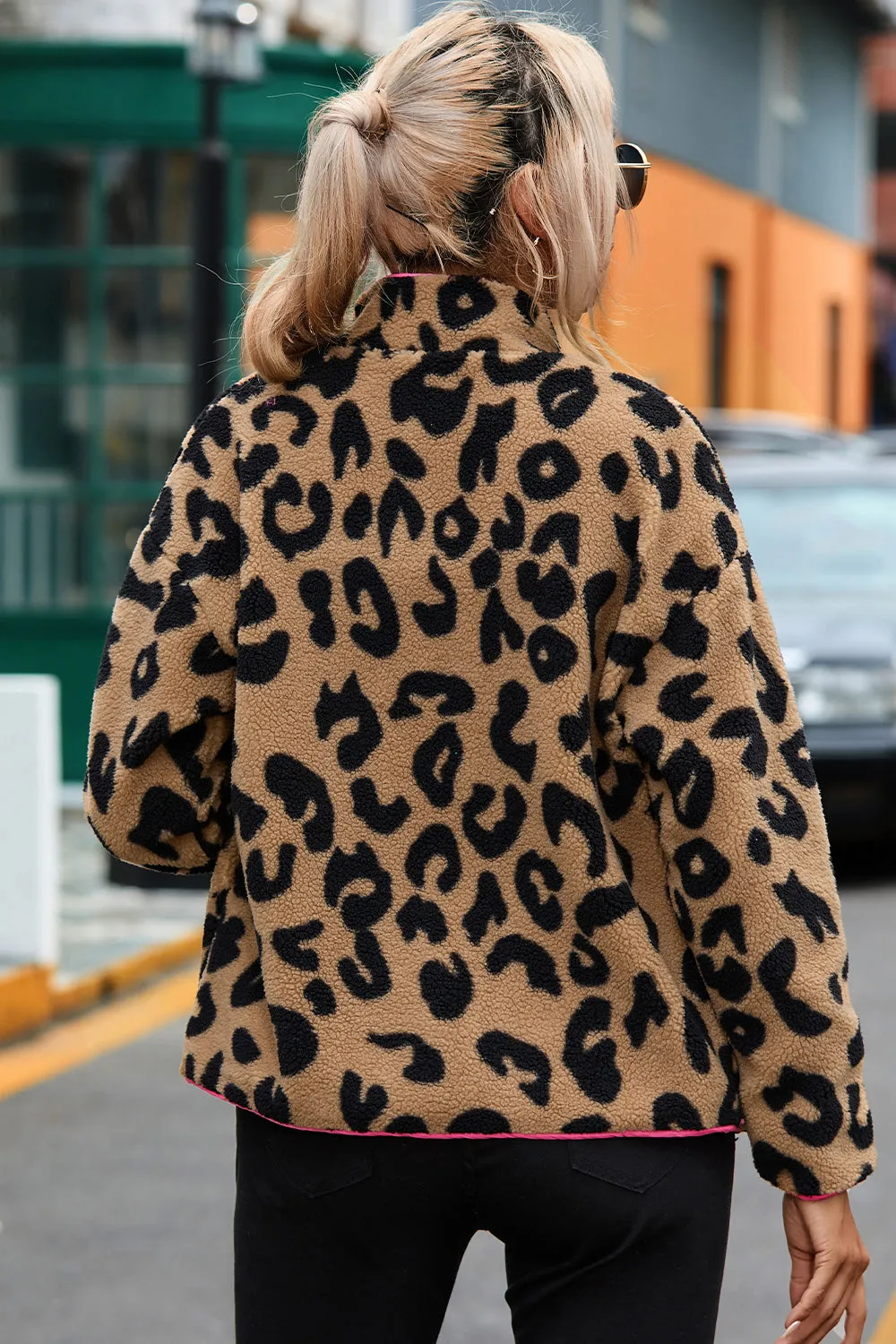 Leopard Zip-Up Dropped Shoulder Jacket sold by Charming Charlie product image thumbnail 2