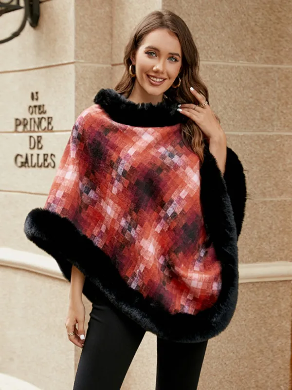 Faux Fur Trim Poncho sold by Charming Charlie