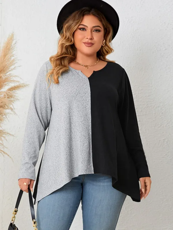 Plus Size Contrast Notched Neck T-Shirt sold by Charming Charlie