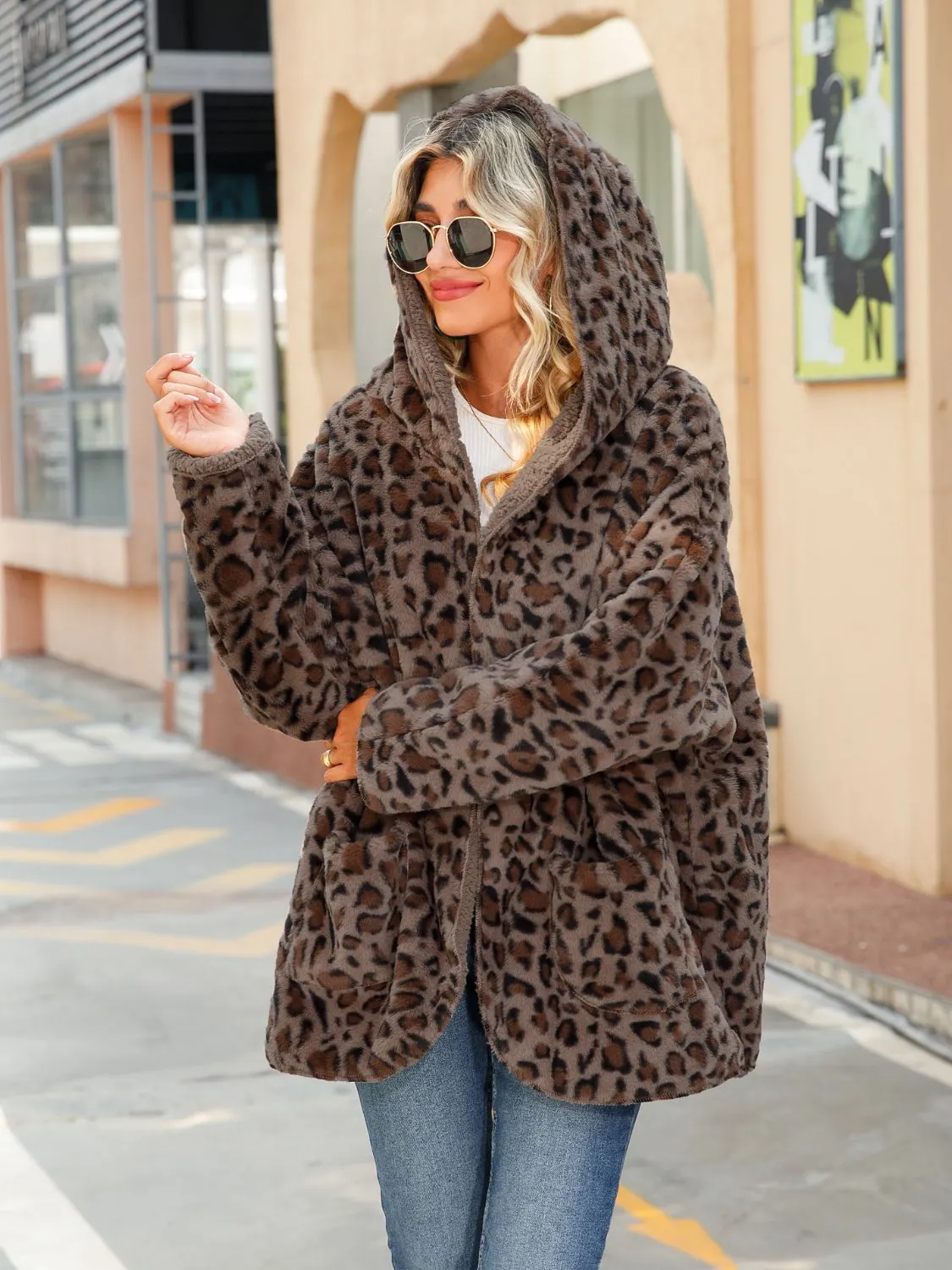 Leopard Hooded Coat with Pockets sold by Charming Charlie product image thumbnail 4