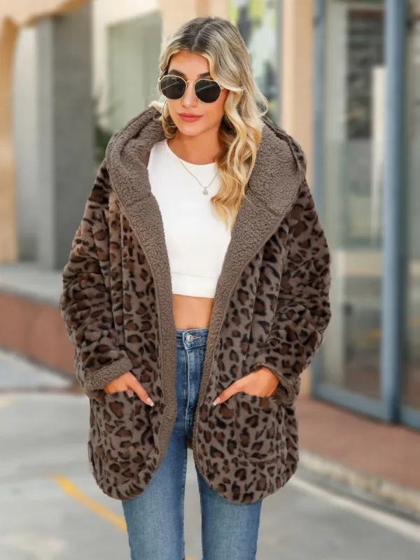 Leopard Hooded Coat with Pockets sold by Charming Charlie