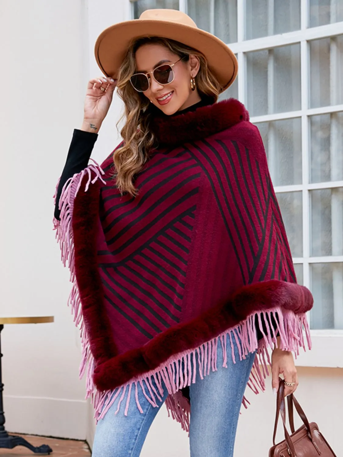 Striped Fringe Hem Poncho sold by Charming Charlie product image thumbnail 4