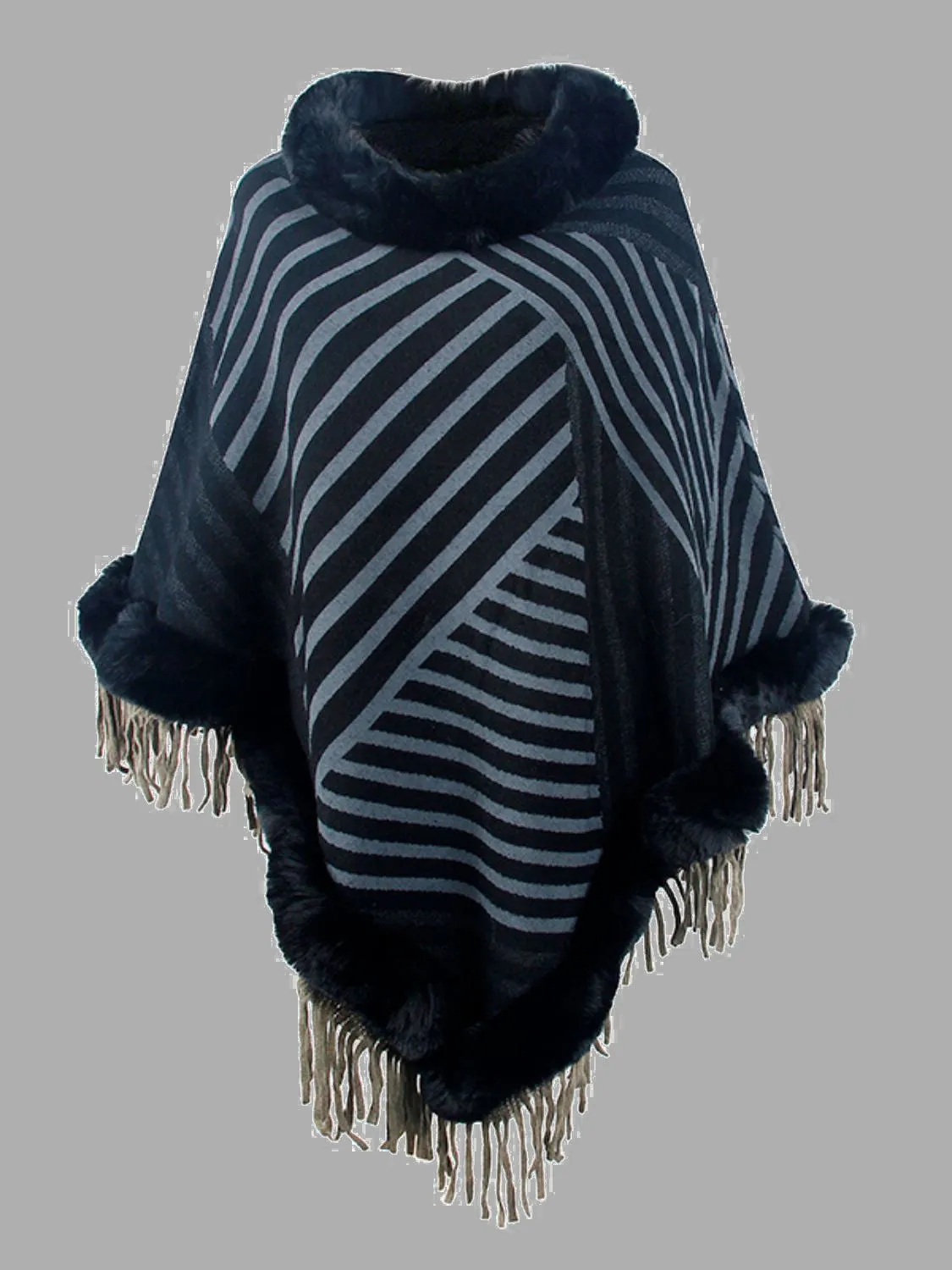 Striped Fringe Hem Poncho sold by Charming Charlie product image thumbnail 5