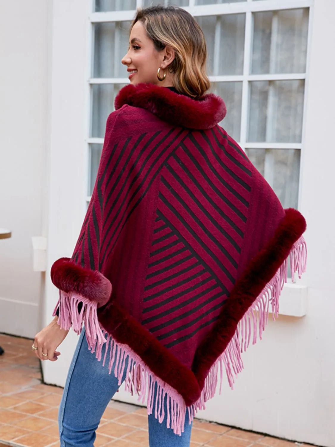 Striped Fringe Hem Poncho sold by Charming Charlie product image thumbnail 2