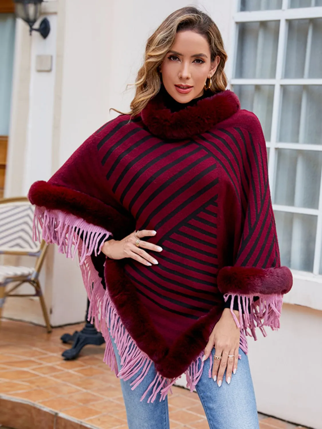 Striped Fringe Hem Poncho sold by Charming Charlie product image thumbnail 3