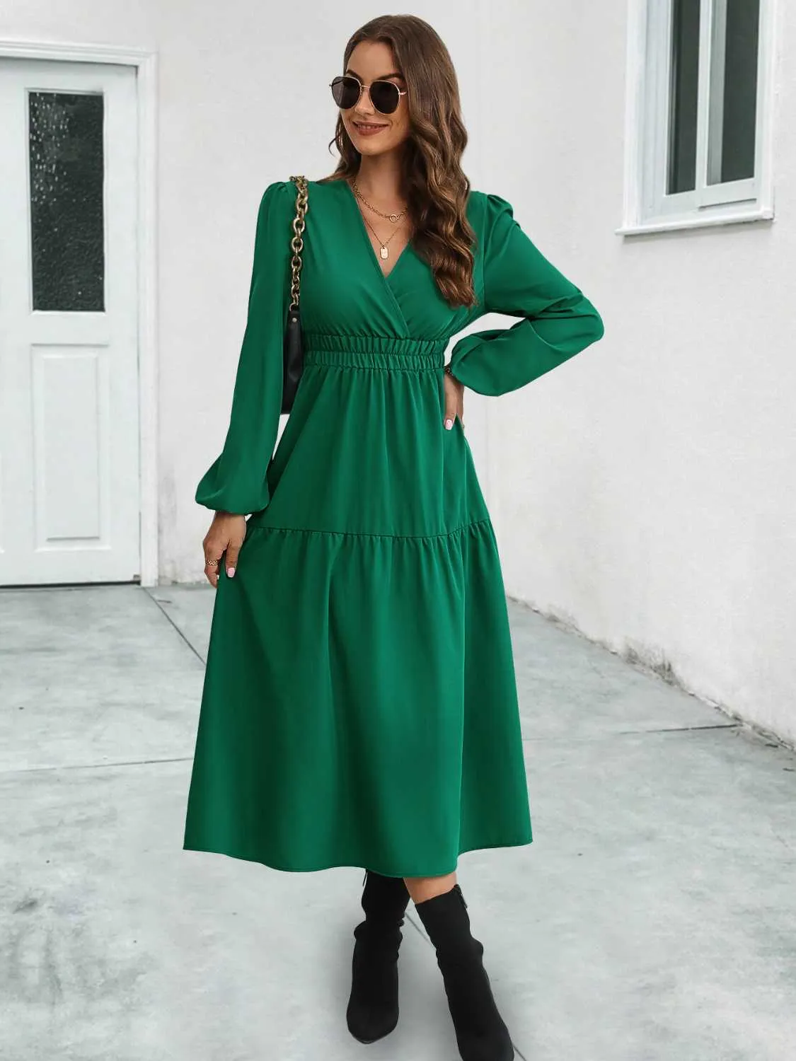 Surplice Neck Long Sleeve Midi Dress sold by Charming Charlie product image thumbnail 4