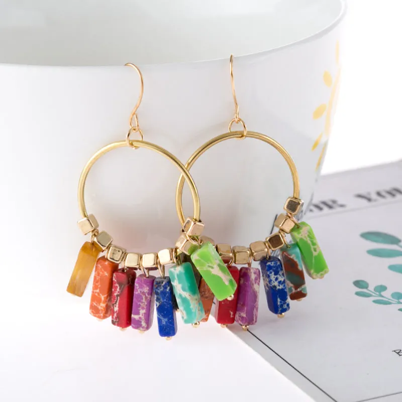 Multicolored Stone Dangle Earrings sold by Charming Charlie