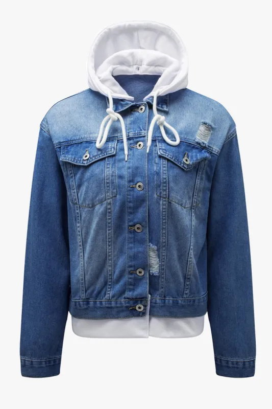 Distressed Hooded Denim Jacket sold by Charming Charlie