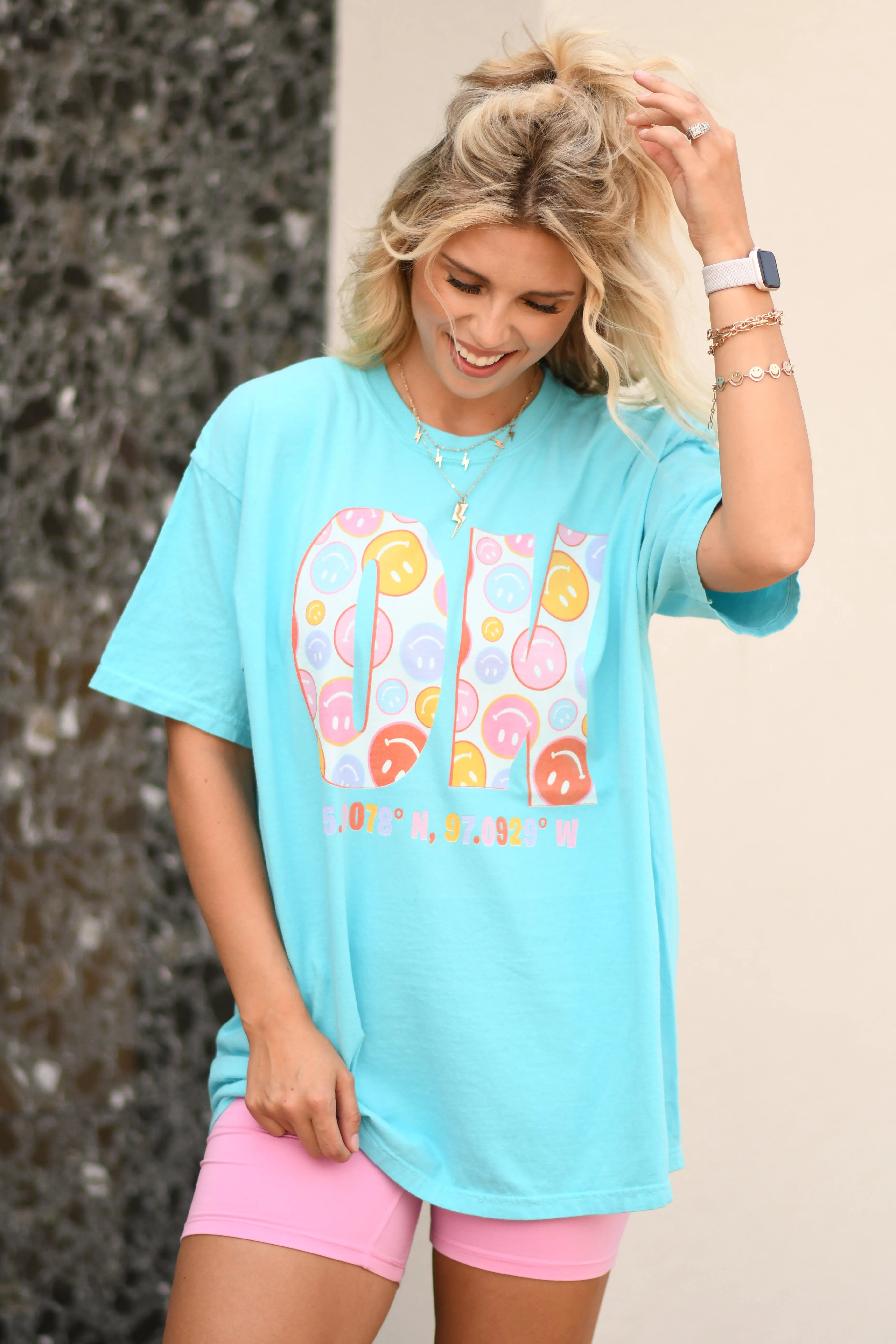 OK Smiley Coordinates Tee sold by Charming Charlie