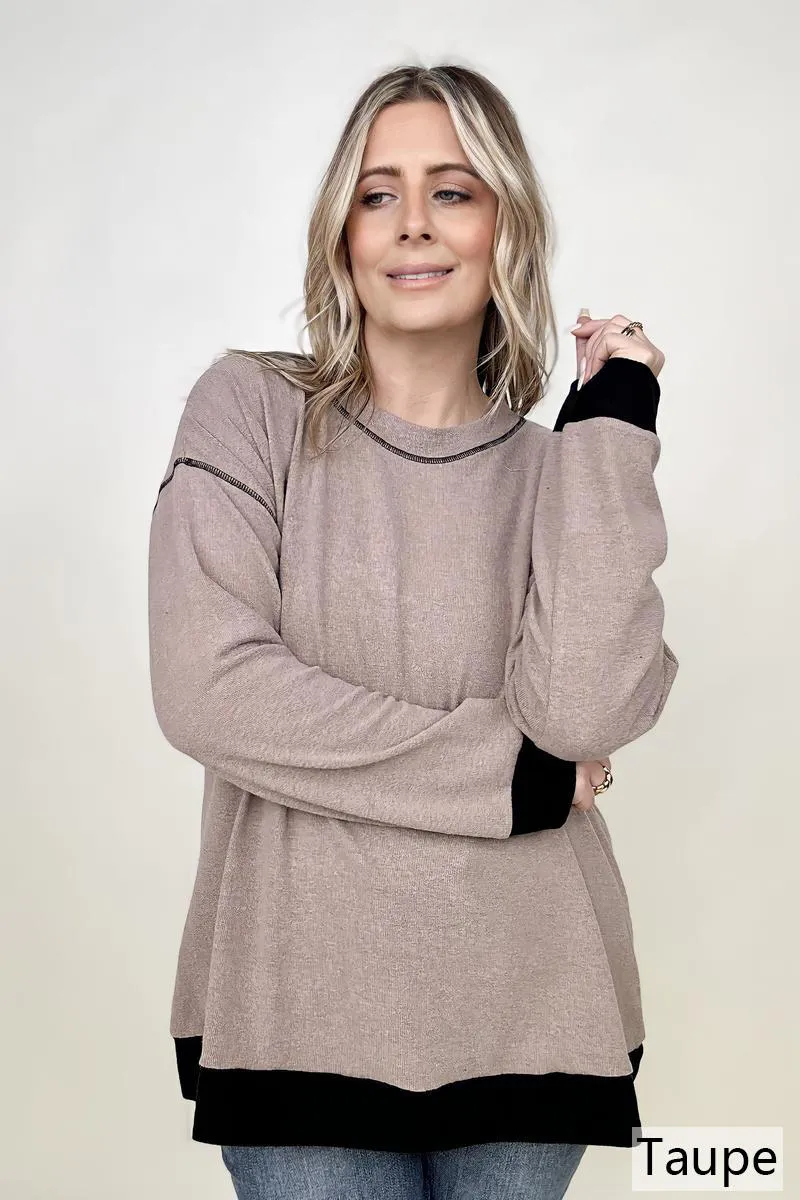 Cotton Bleu Brushed Hacci Color Blocked Knit Top sold by Charming Charlie product image thumbnail 2