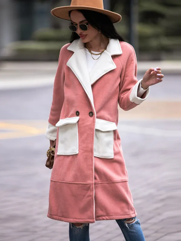 Contrast Lapel Collar Coat with Pockets sold by Charming Charlie
