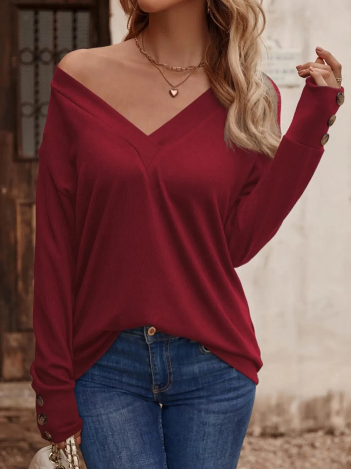 V-Neck Long Sleeve Top sold by Charming Charlie product image thumbnail 3
