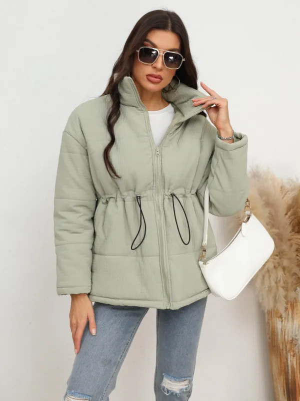 Drawstring Waist Zip-Up Puffer Jacket sold by Charming Charlie