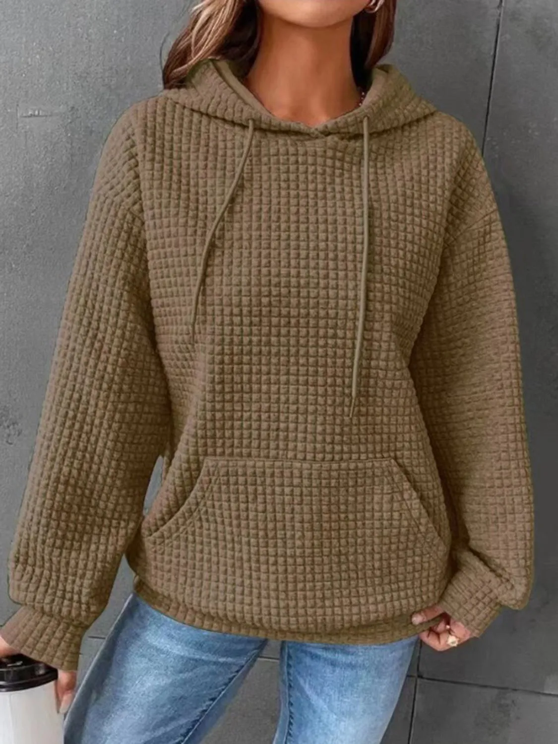 Textured Drawstring Drop Shoulder Hoodie sold by Charming Charlie product image thumbnail 5