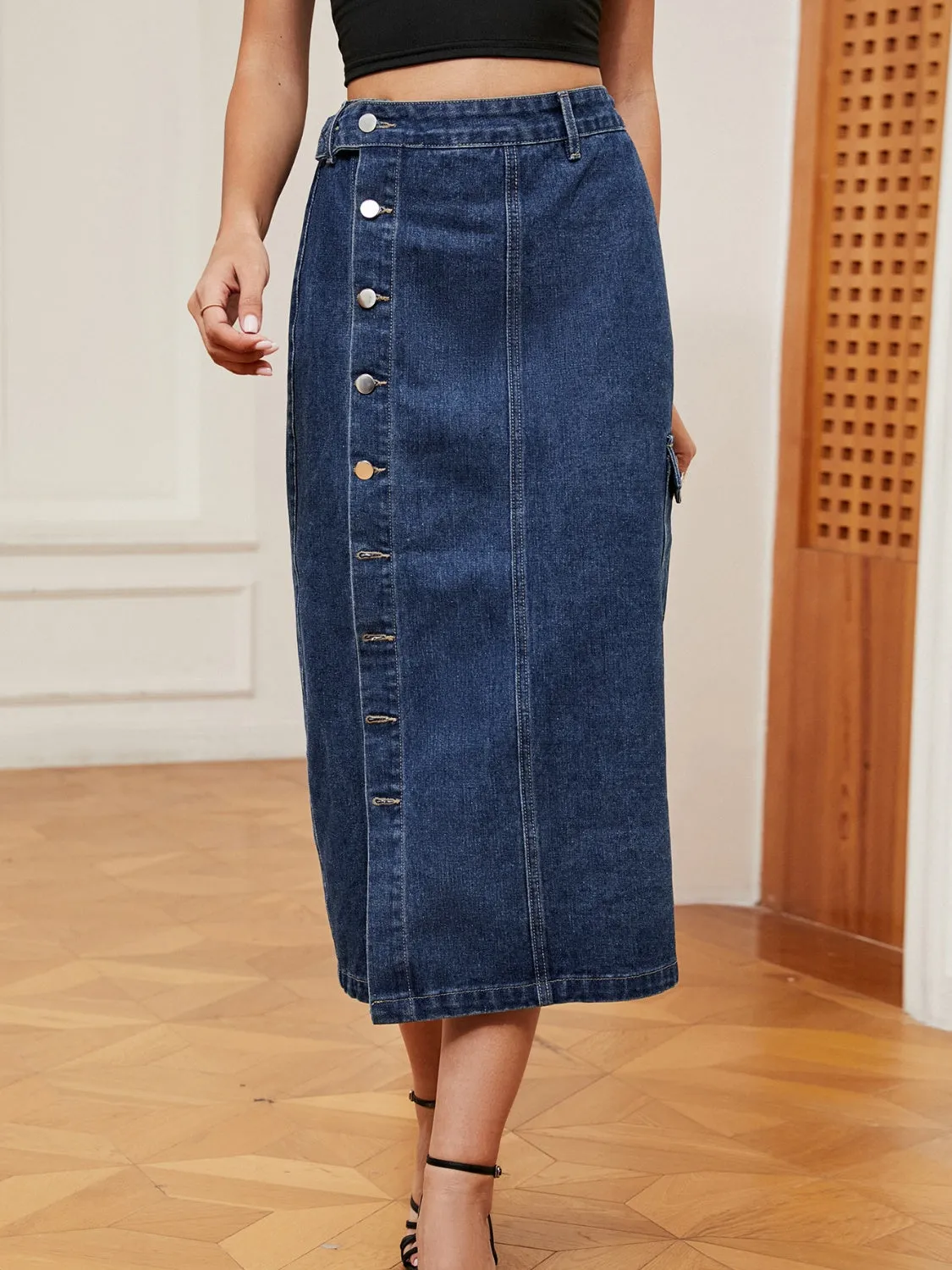 Button Down Denim Skirt sold by Charming Charlie product image thumbnail 3