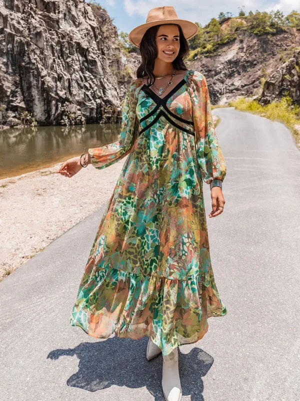 Printed V-Neck Long Sleeve Dress sold by Charming Charlie