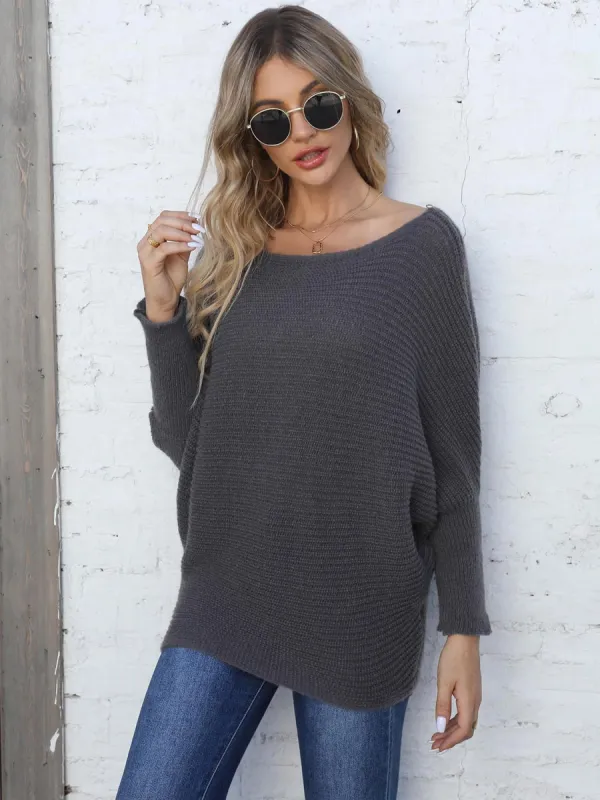 Full Size Horizontal Ribbing Dolman Sleeve Sweater sold by Charming Charlie
