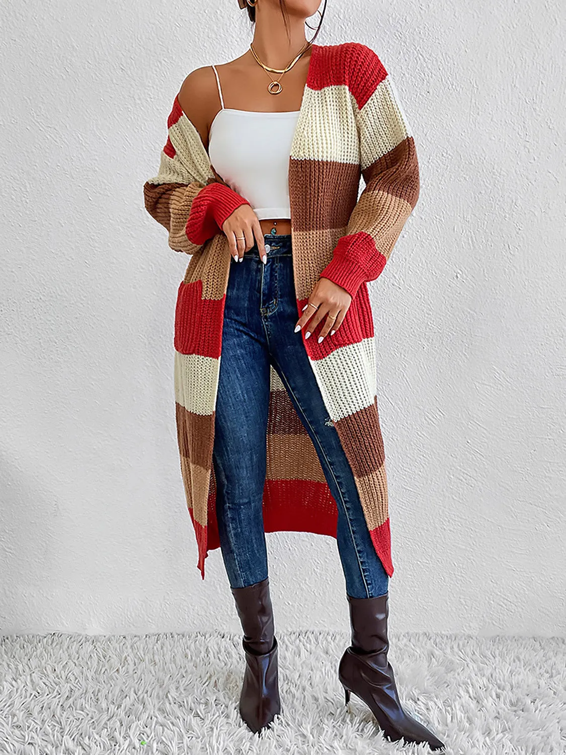 Color Block Open Front Longline Cardigan sold by Charming Charlie