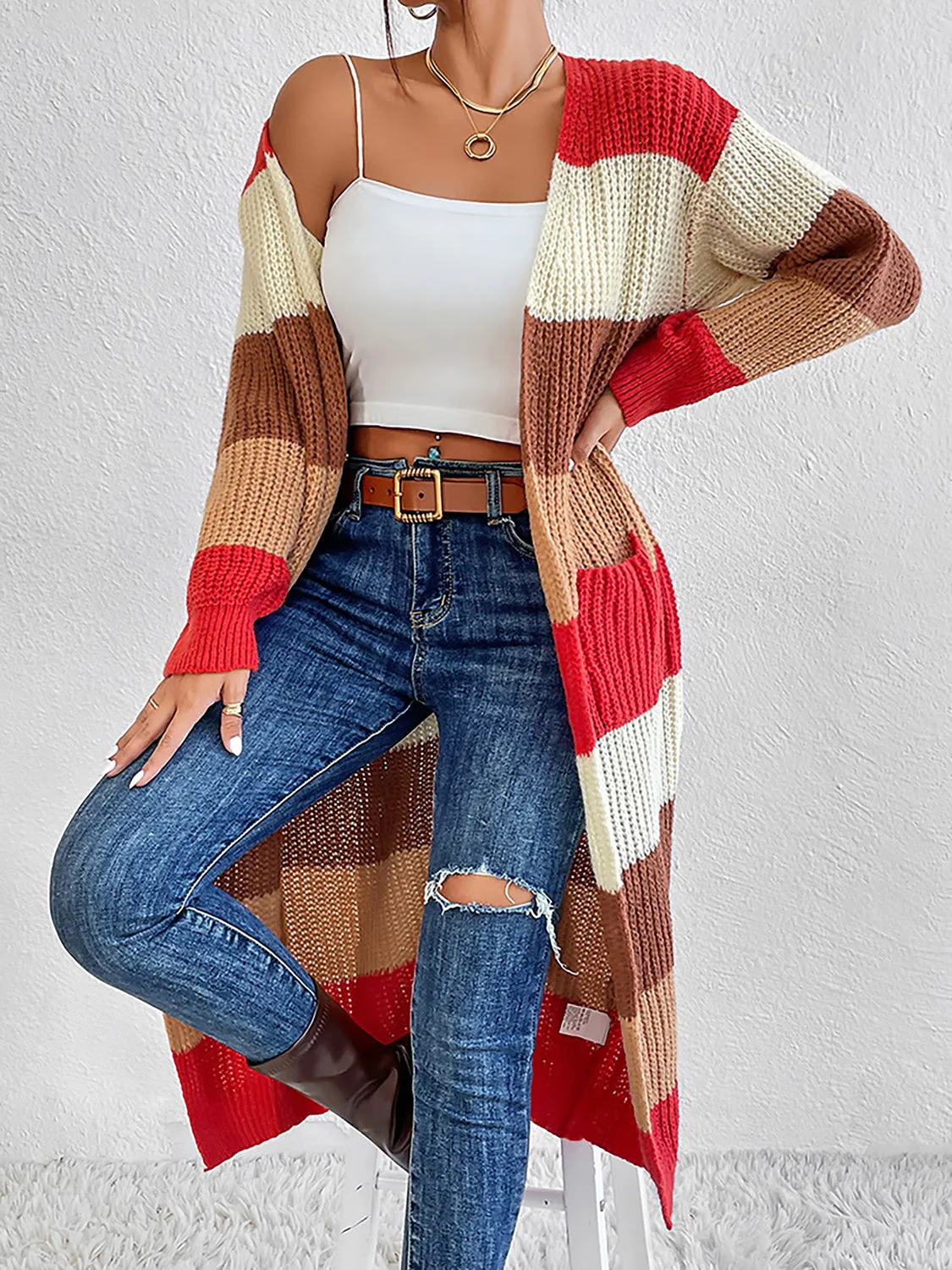 Color Block Open Front Longline Cardigan sold by Charming Charlie product image thumbnail 3