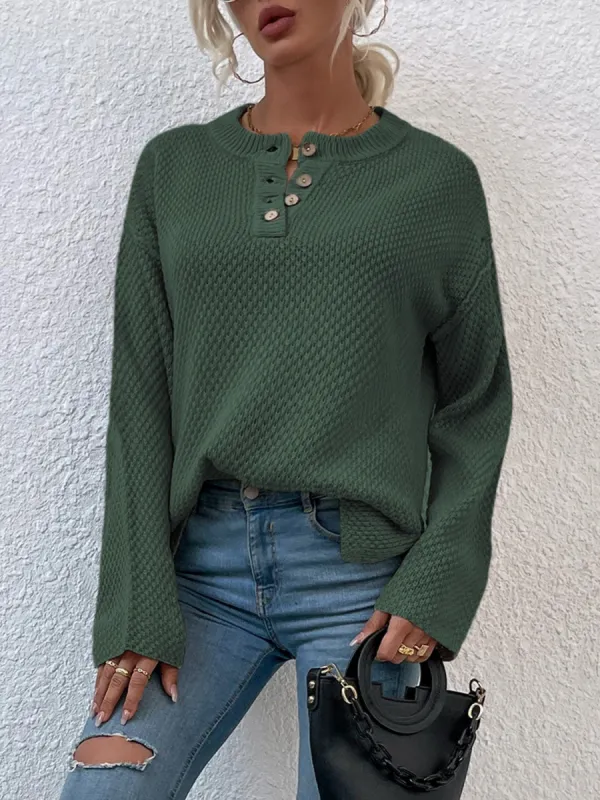 Quarter-Button Slit Sweater sold by Charming Charlie