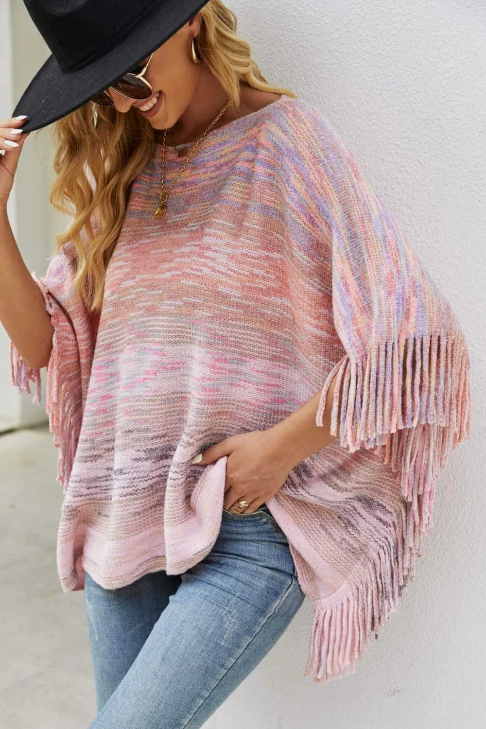 Round Neck Fringe Detail Poncho sold by Charming Charlie product image thumbnail 3