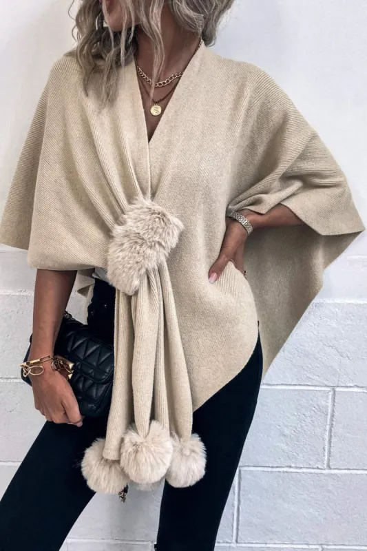 Surplice Neck Pom-Pom Trim Poncho sold by Charming Charlie