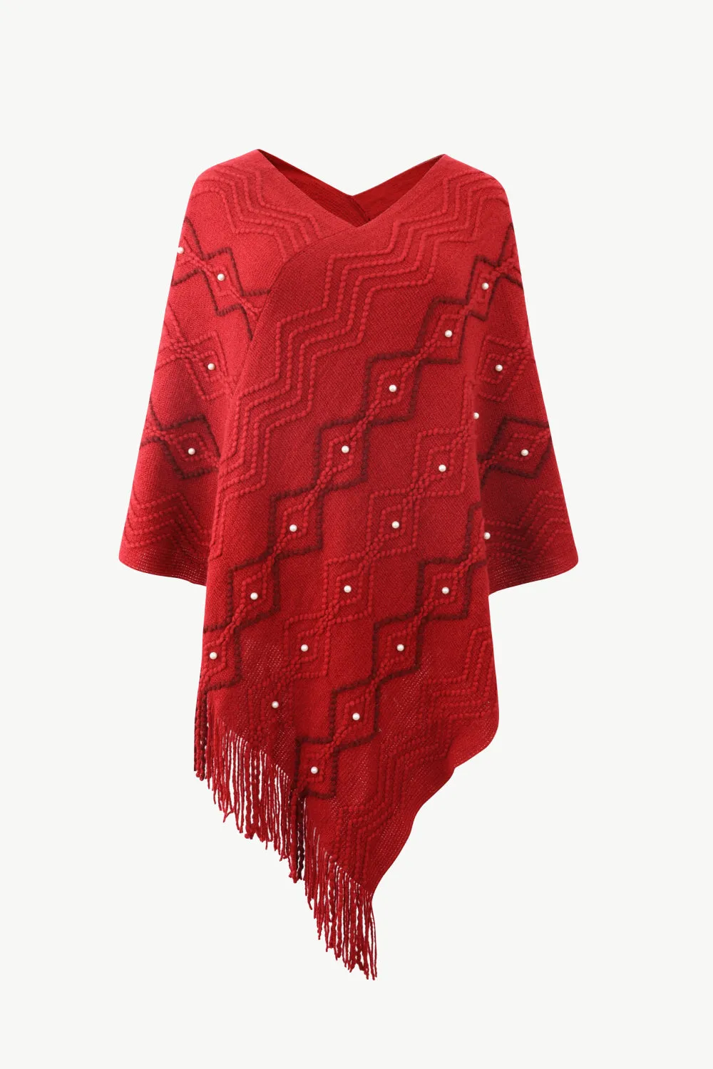 Pearl Trim V-Neck Fringe Hem Poncho sold by Charming Charlie product image thumbnail 4