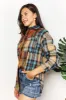 Double Take Plaid Curved Hem Shirt Jacket with Breast Pockets sold by Charming Charlie