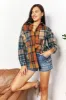 Double Take Plaid Curved Hem Shirt Jacket with Breast Pockets sold by Charming Charlie