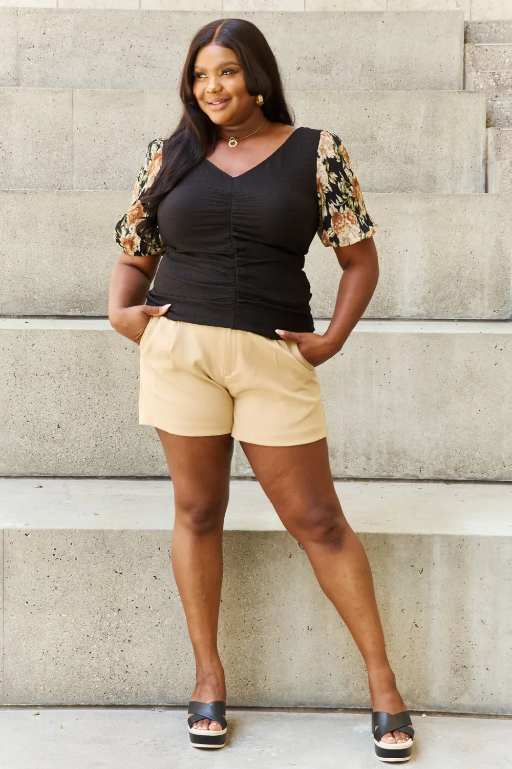 And The Why Hold Me Close Full Size Floral Print Textured Sleeve Knit Top sold by Charming Charlie product image thumbnail 5