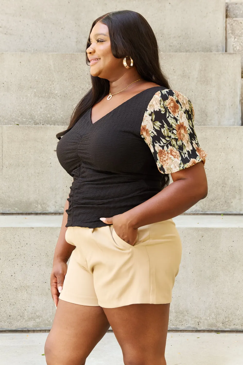 And The Why Hold Me Close Full Size Floral Print Textured Sleeve Knit Top sold by Charming Charlie product image thumbnail 4