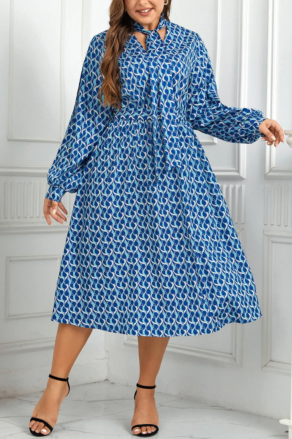 Plus Size Printed Tie Neck Midi Dress sold by Charming Charlie product image thumbnail 3