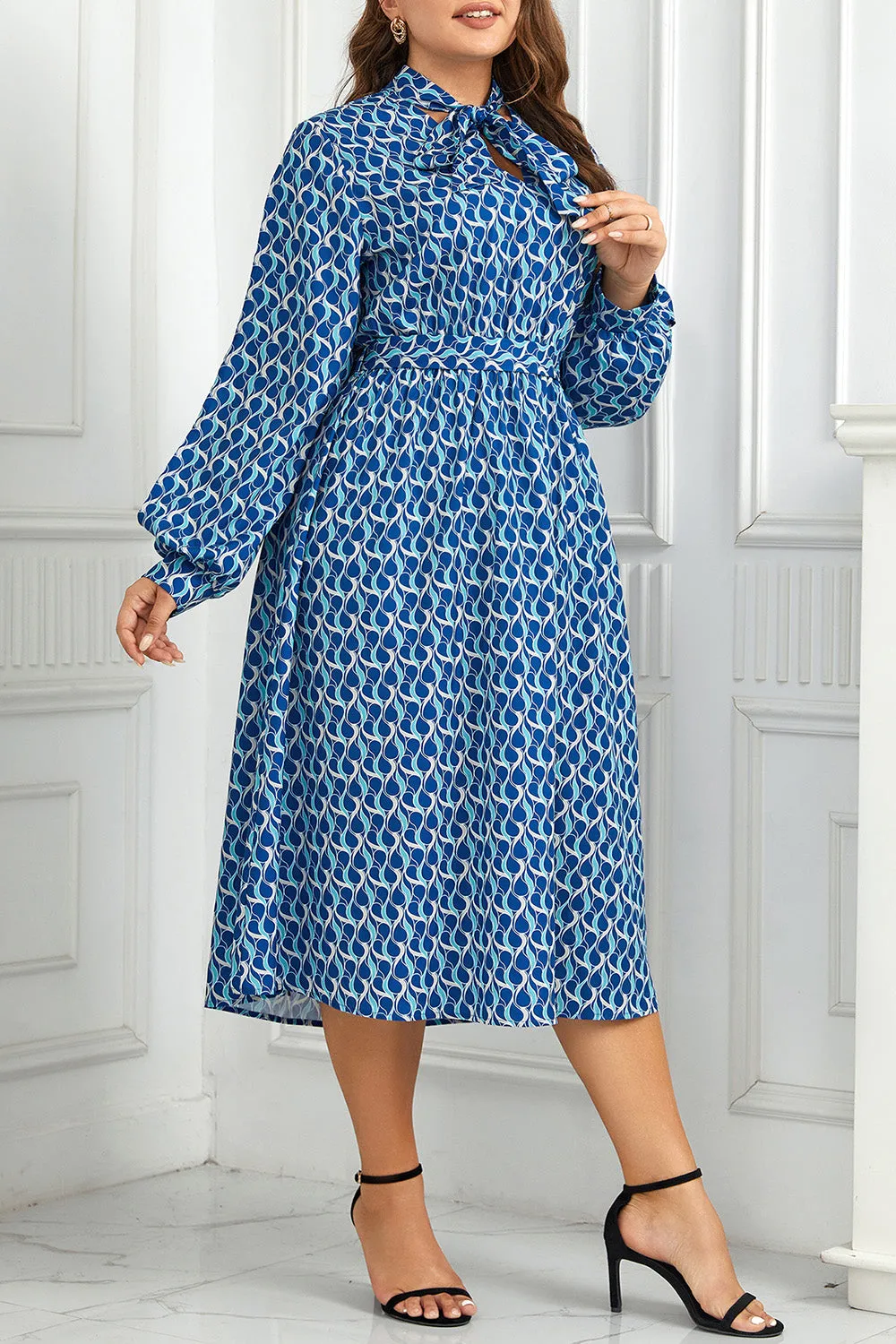 Plus Size Printed Tie Neck Midi Dress sold by Charming Charlie product image thumbnail 4