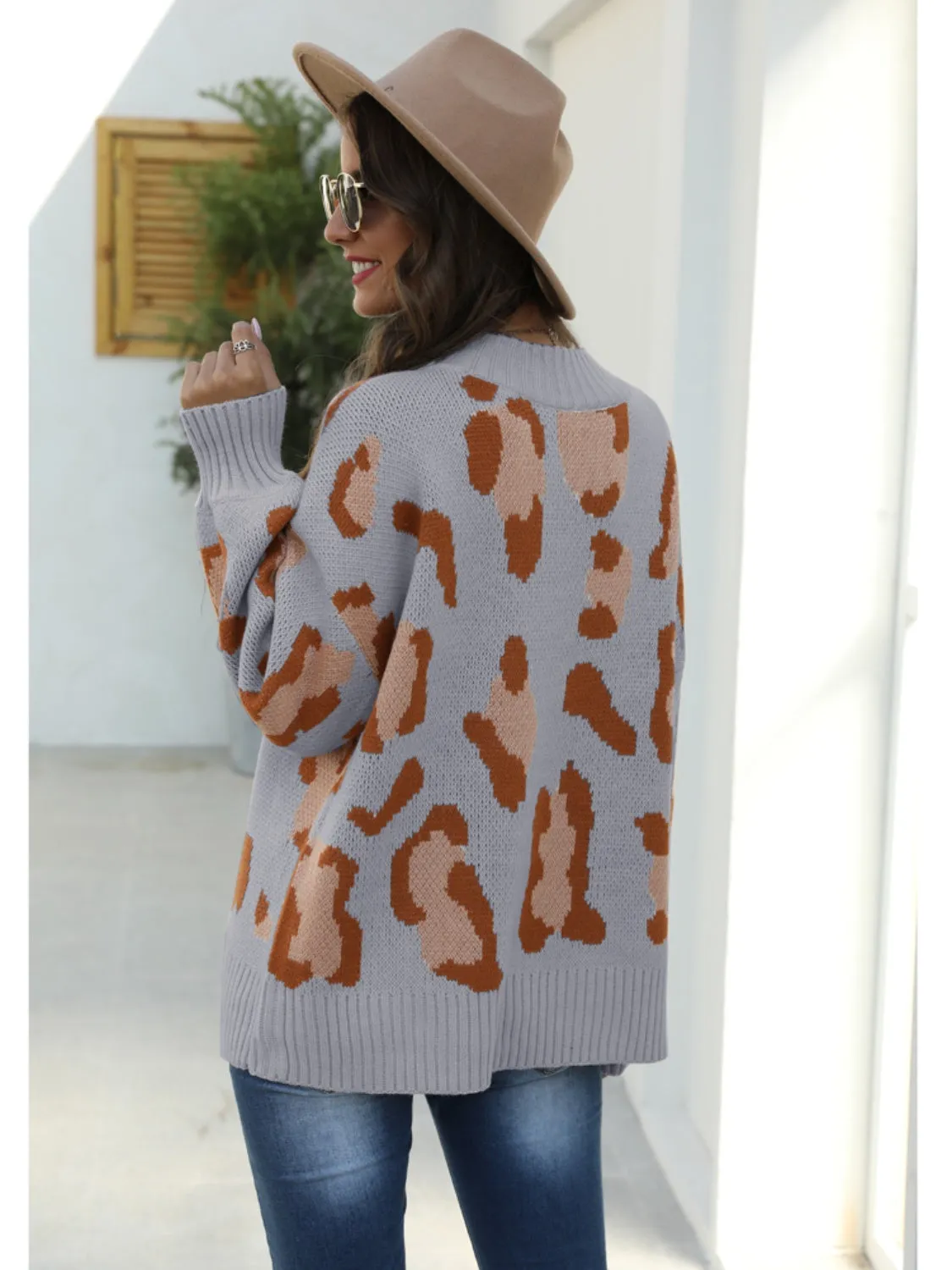 Leopard Mock Neck Dropped Shoulder Sweater sold by Charming Charlie product image thumbnail 5