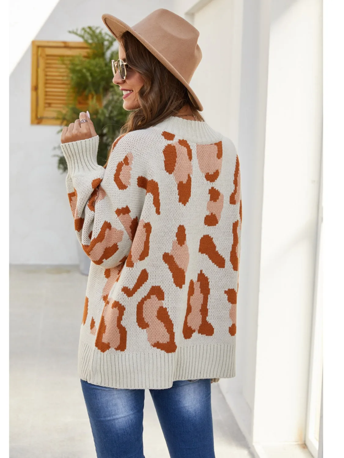 Leopard Mock Neck Dropped Shoulder Sweater sold by Charming Charlie product image thumbnail 2