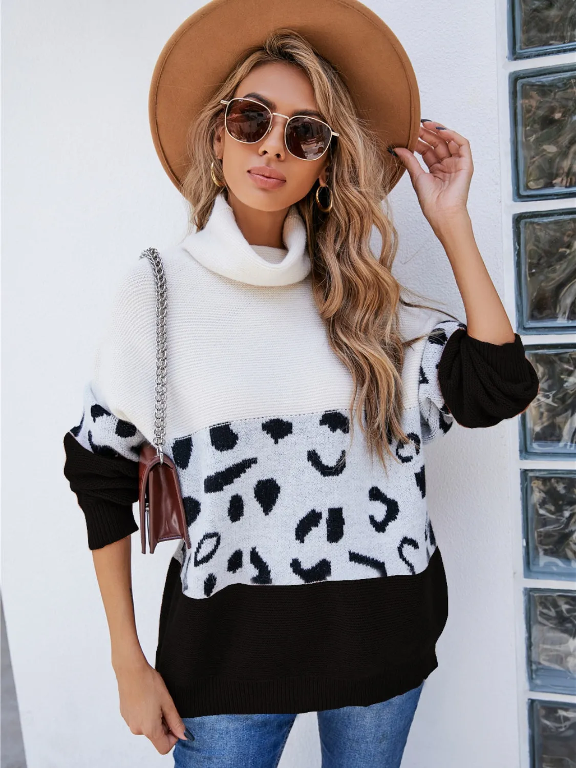 Leopard Color Block Turtleneck Sweater sold by Charming Charlie product image thumbnail 5
