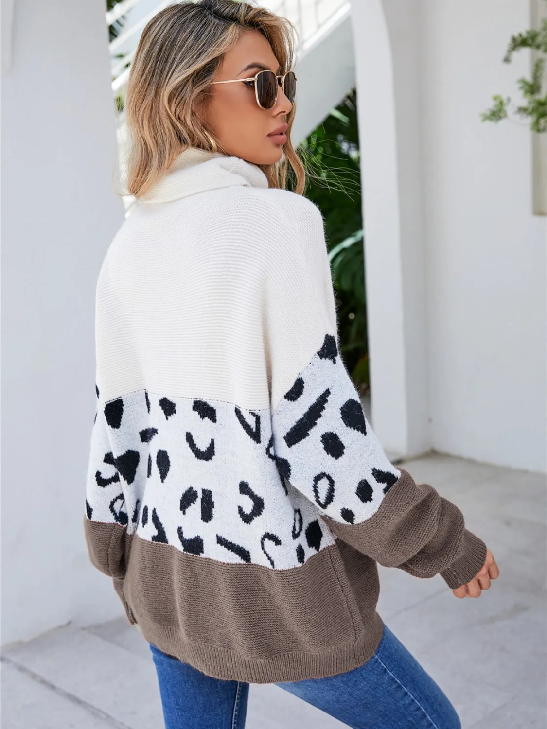 Leopard Color Block Turtleneck Sweater sold by Charming Charlie product image thumbnail 2