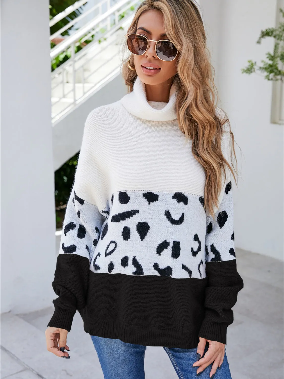 Leopard Color Block Turtleneck Sweater sold by Charming Charlie product image thumbnail 4